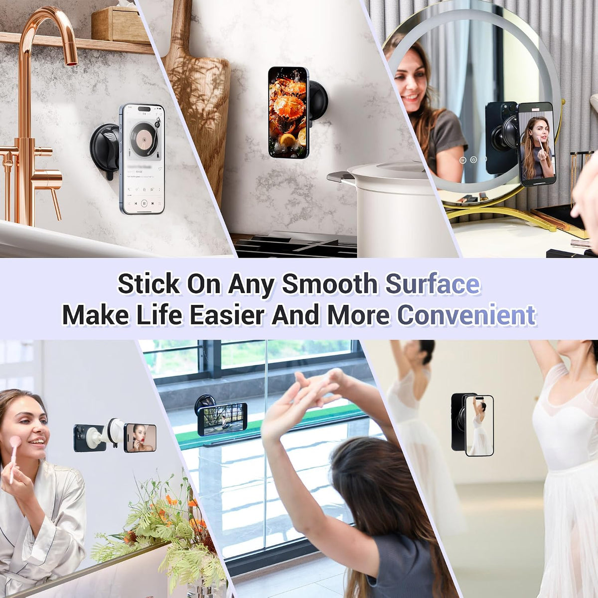 PROfezzion Magnetic Shower Mirror Mount, Reusable Suction Cup & 3M Adhesive