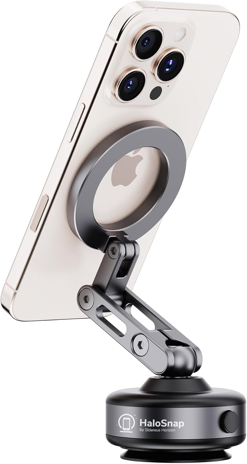 Magnetic Phone Mount for Wall - Rechargeable Vacuum Suction Wall Phone Holder, MagSafe Compatible | Shower, Bathroom, Kitchen | Tile, Glass & Mirror | iPhone 12-17, Samsung Galaxy