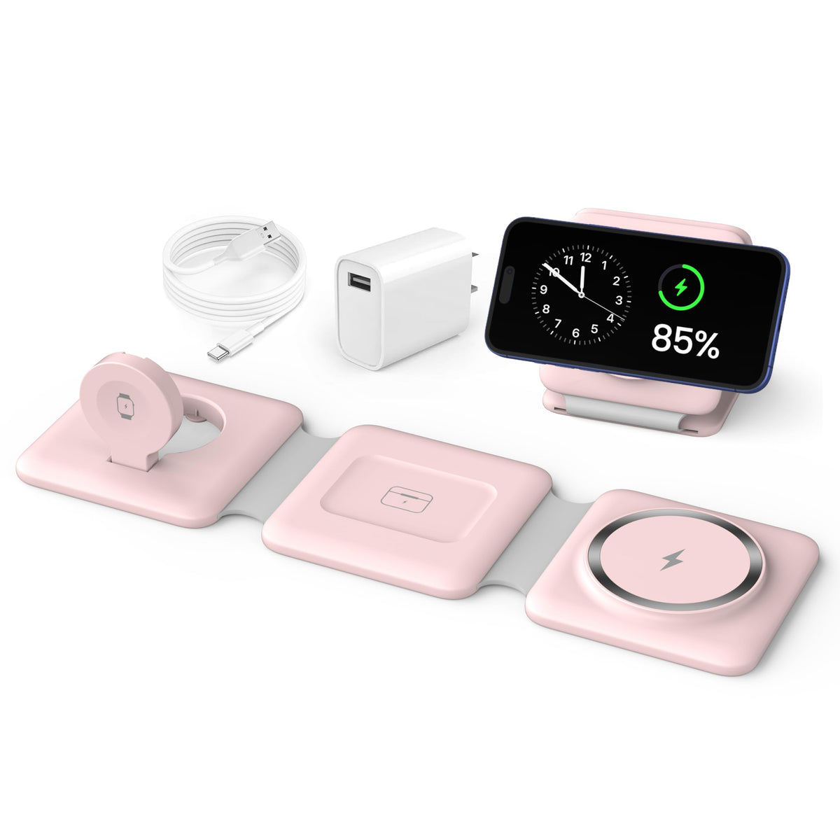 Charging Station for Apple Multiple Devices - 3 in 1 Foldable Magnetic Wireless Charger Dock - Travel Charging Pad for iPhone 17 16 15 14 13 12 Pro Max Plus Watch & Airpods