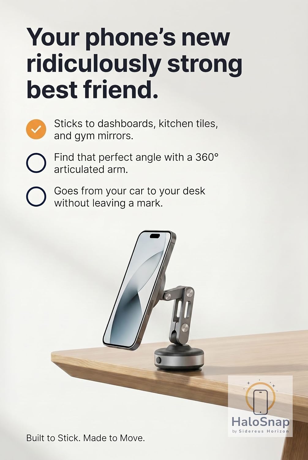 Magnetic Phone Mount for Wall - Rechargeable Vacuum Suction Wall Phone Holder, MagSafe Compatible | Shower, Bathroom, Kitchen | Tile, Glass & Mirror | iPhone 12-17, Samsung Galaxy