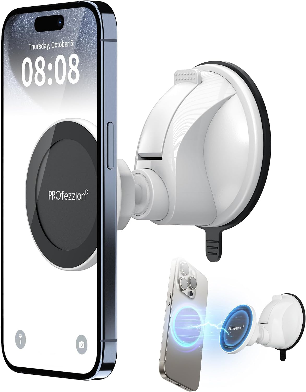 PROfezzion Magnetic Shower Mirror Mount, Reusable Suction Cup & 3M Adhesive
