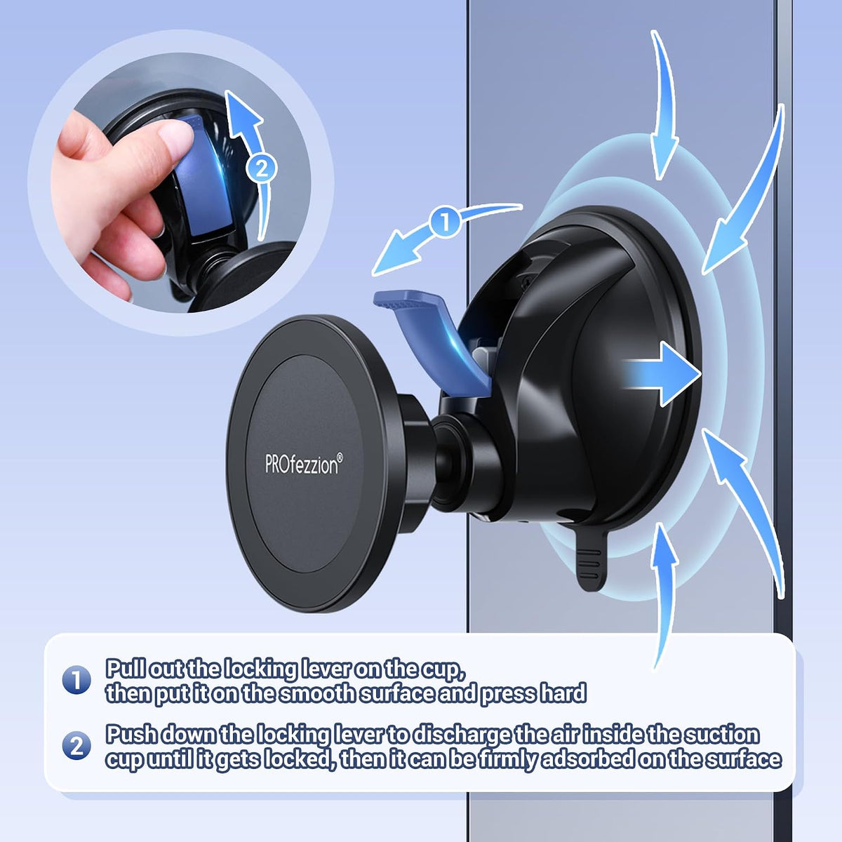 PROfezzion Magnetic Shower Mirror Mount, Reusable Suction Cup & 3M Adhesive