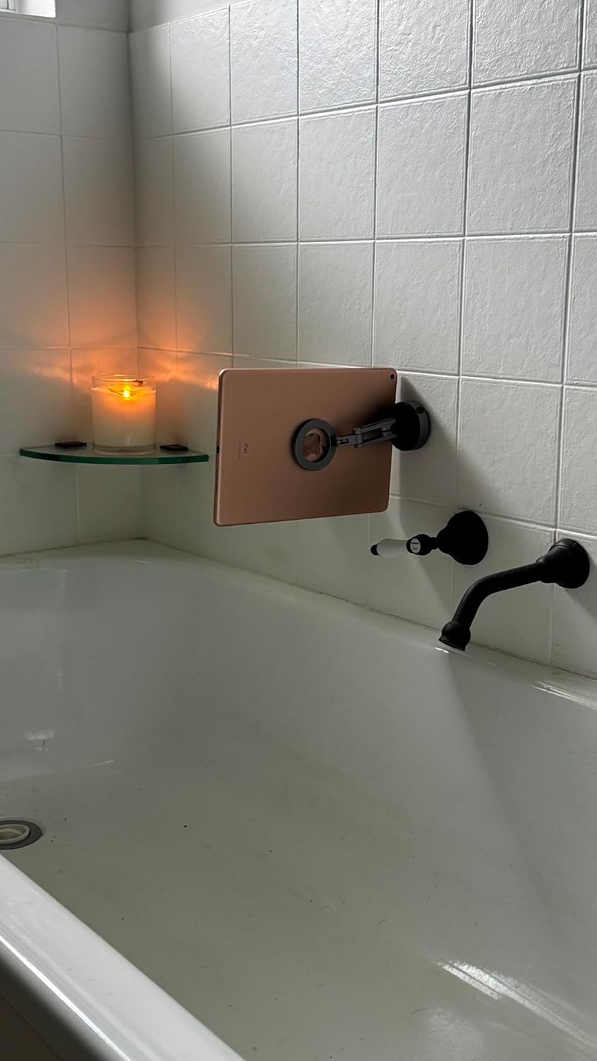 Magnetic Phone Mount for Wall - Rechargeable Vacuum Suction Wall Phone Holder, MagSafe Compatible | Shower, Bathroom, Kitchen | Tile, Glass & Mirror | iPhone 12-17, Samsung Galaxy