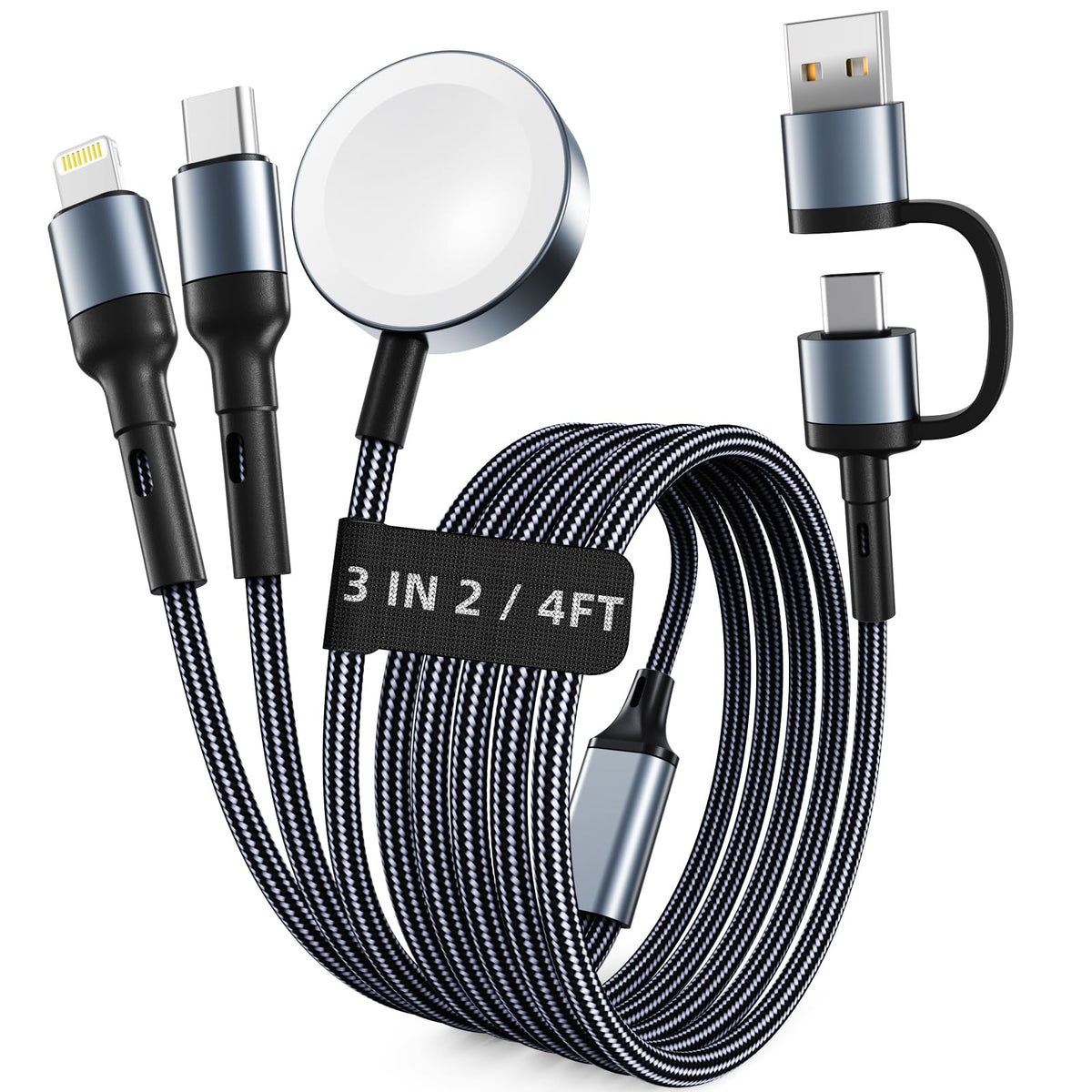 2026 Travel Essentials for Apple Watch Charger,Cruise Vacation Camping Essentials,iPhone Charger,Multi Charging Cable,3 in 2 Charging Docks for iWatch Series 11-2/Ultra,iPhone 17-12,Car