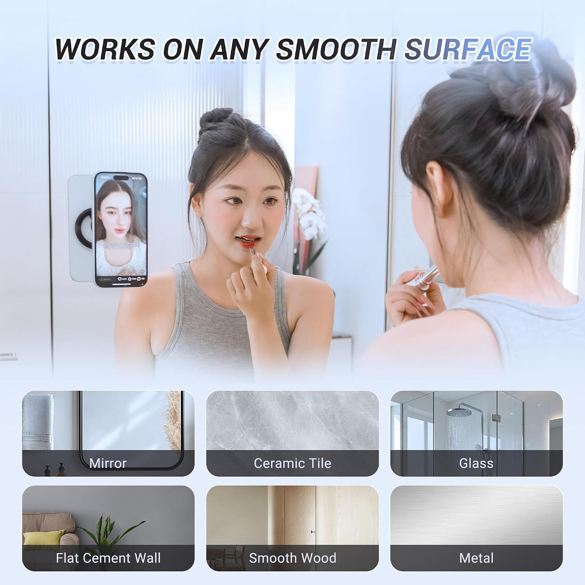PROfezzion Magnetic Shower Mirror Mount, Reusable Suction Cup & 3M Adhesive