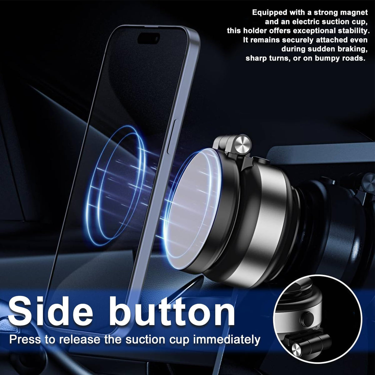 Magnetic Car Phone Mount，Electric Vacuum Phone Holder，Mount with Vacuum Suction Car Mount Magnetic，Hand-Free Shower for Gym/Mirror/Smooth Surfaces (Mobile Phone Holder 3pcs)