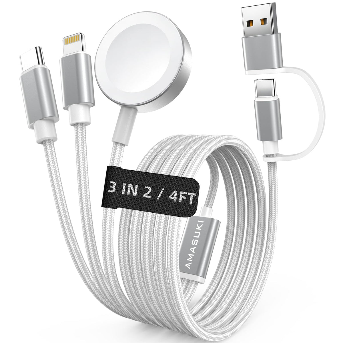 2026 Travel Essentials for Apple Watch Charger,Cruise Vacation Camping Essentials,iPhone Charger,Multi Charging Cable,3 in 2 Charging Docks for iWatch Series 11-2/Ultra,iPhone 17-12,Car