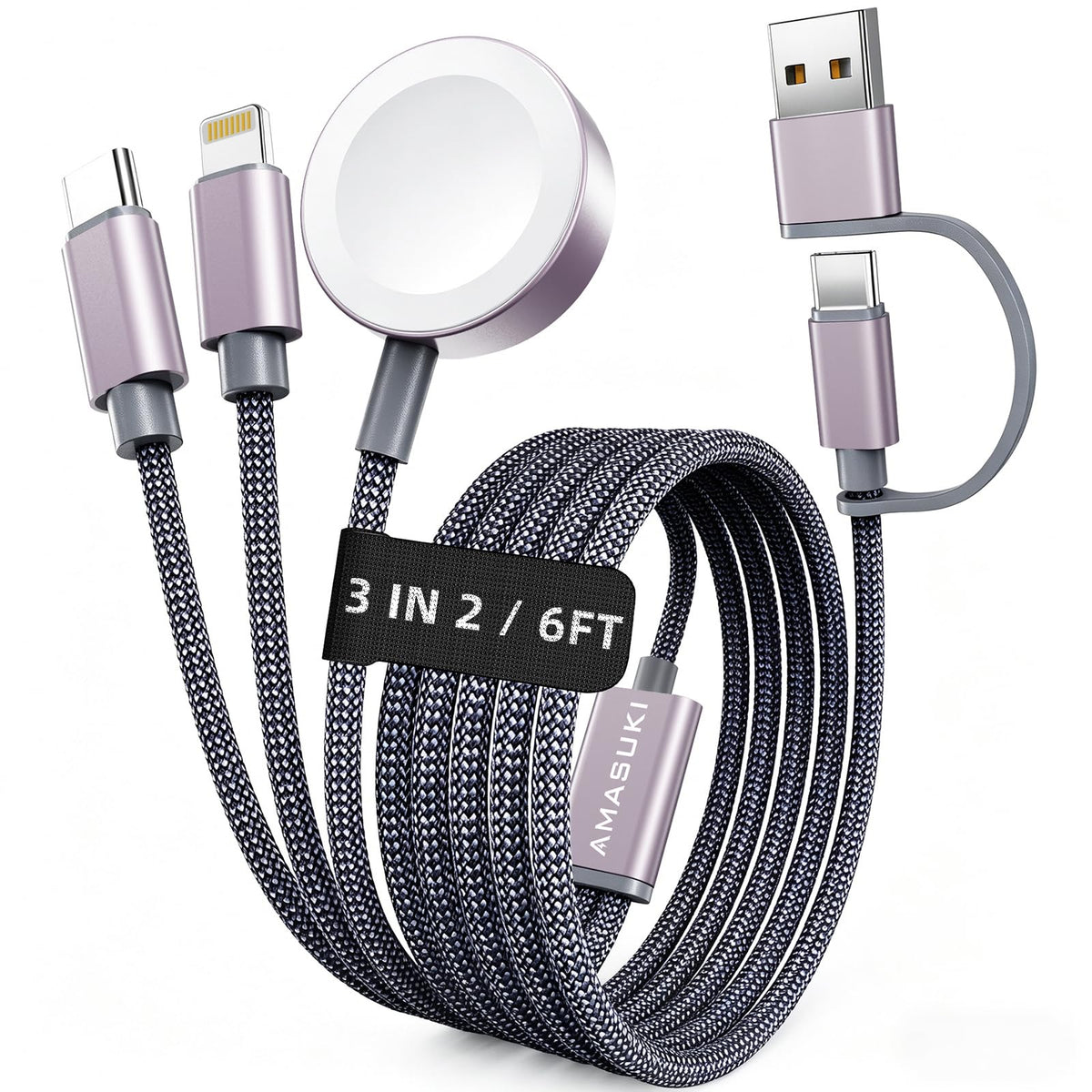 2026 Travel Essentials for Apple Watch Charger,Cruise Vacation Camping Essentials,iPhone Charger,Multi Charging Cable,3 in 2 Charging Docks for iWatch Series 11-2/Ultra,iPhone 17-12,Car