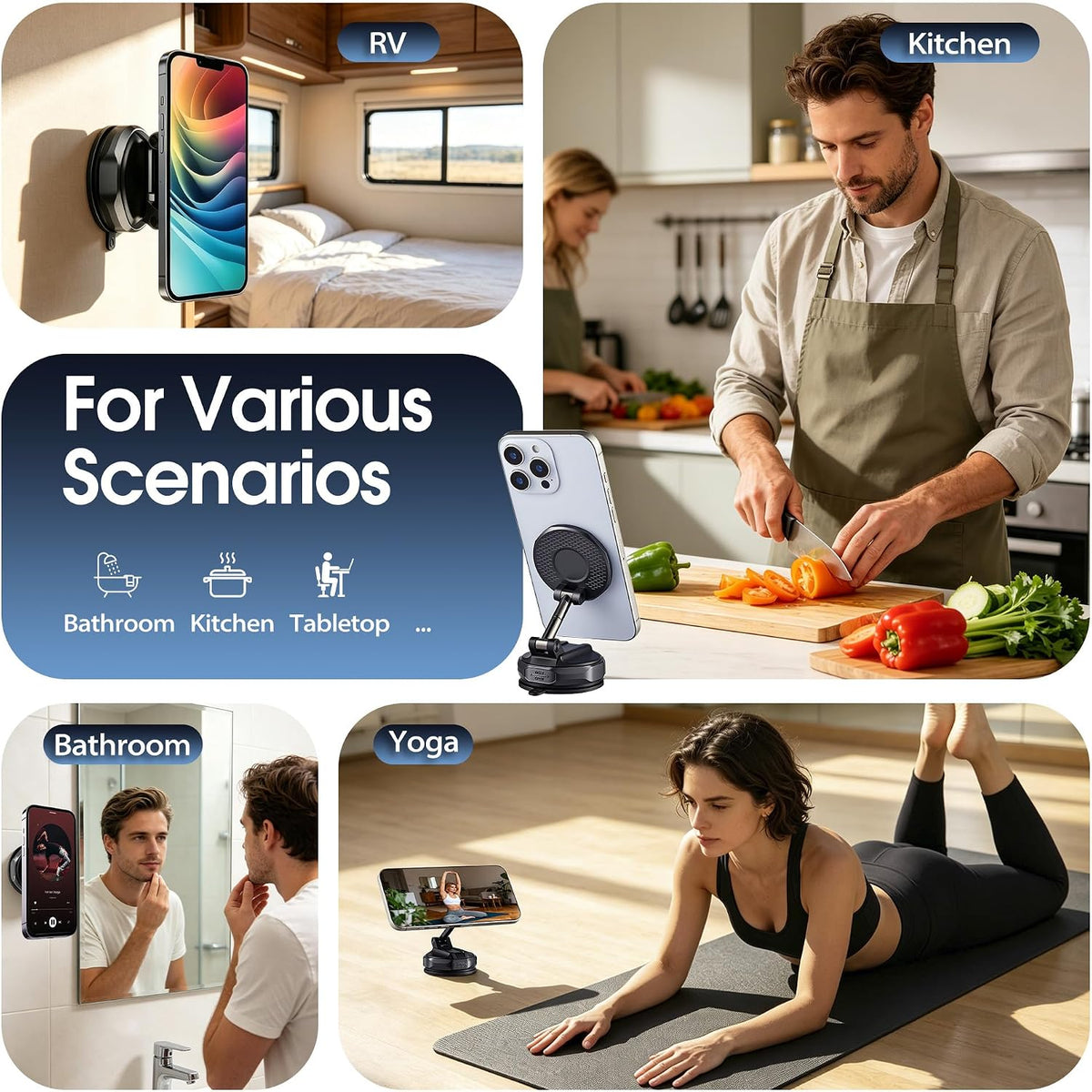 Magnetic Shower & Wall Phone Holder, Adjustable for Vlog Live TV